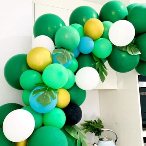 Forest Green Balloon Chain 128pcs Set Hawaiian Style Latex Balloon Palm Leave Birthday Party Green Theme Balloons Event Wedding