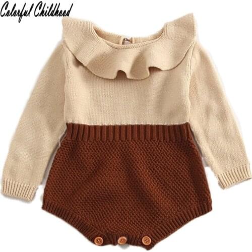 Newbron baby rompers princess girls knitted jumpsuits toddler girls ruffles collar infant overalls for spring autumn winter