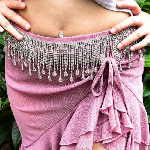 New 105cm Rhinestone Clear Crystal AB Gold AB Waist Chain Glass Strass Belly Dance Chain Tassel Necklace Trim Wedding Decoration