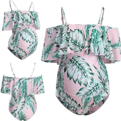 2021 New Pregnant Women Swimsuit With Big Lotus Leaf Side Shoulder One-Piece Swimsuit Bikini Swimwear Push Up