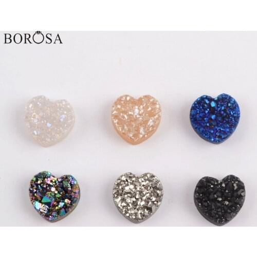 BOROSA Druzy Jewelry, 10Pcs Stylish Heart Rainbow Titanium Druzy Bead Natural Drusy Beads for Necklace Bracelet Jewelry LS066