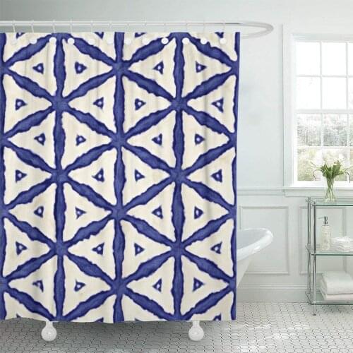 Native Batik Watercolor Artistic Blue and White Pattern Ethnic Shower Curtain Waterproof Polyester Fabric 72 x 78 Inches Set