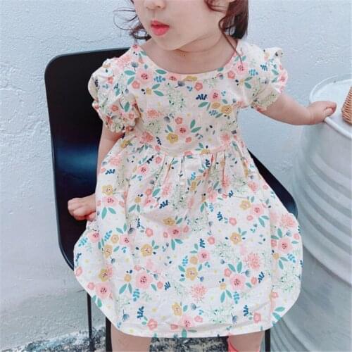1-6 Years Baby Girls Short Sleeve Princess Dresses Summer Kids Floral Printed Dress Girl Pure Cotton Dress Children Clothing