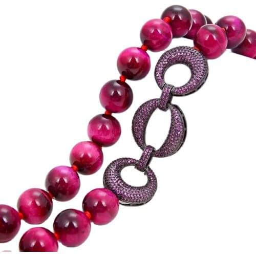 GG Jewelry 23'' 14MM Round Red Tigers Eye Necklace CZ Pave Connector