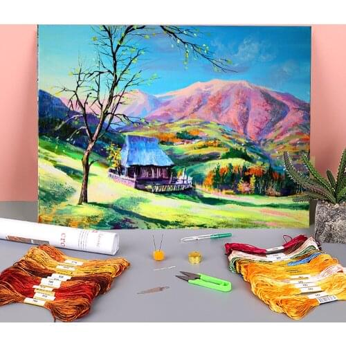 Landscape Light Spring Printed Fabric 11CT Cross-Stitch Patterns Embroidery DMC Threads Knitting Painting Craft Stamped