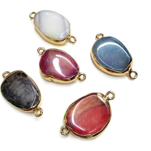 Natural Stone Agates Pendant irregular Shape Double Hole Connector for Jewelry Making DIY Elegant Necklace Bracelet Accessories