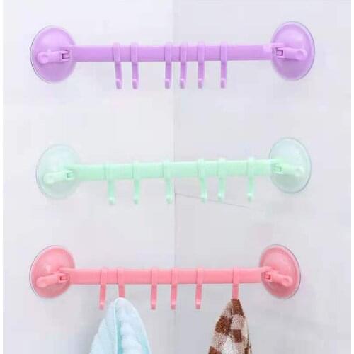 Adjustable 6 Hooks Double Suction Cup Towel Hanger Rack Hanging Shelves Holders Lock Type Sucker Bathroom Hook Organizer