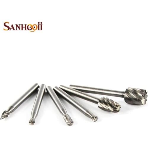 SANHOOII 6pcs Milling Mini Drill Bit set Cutting Tools Point Burr for Rotary Tool DIY Woodworking Wood Carving Tools kit