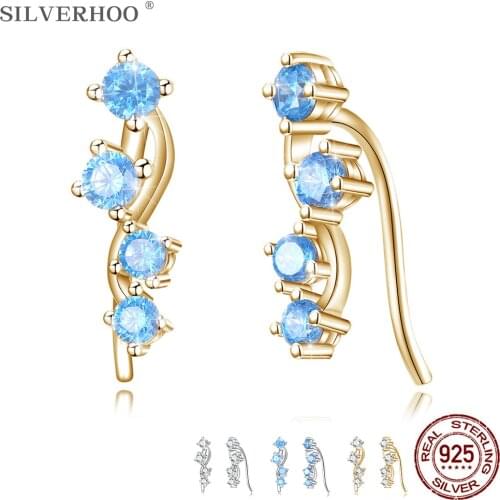 SILVERHOO 925 Sterling Silver Earrings with Cubic Zirconia Stud Earrings Simple 2021 New Fashion Jewelry Women Elegant Gift