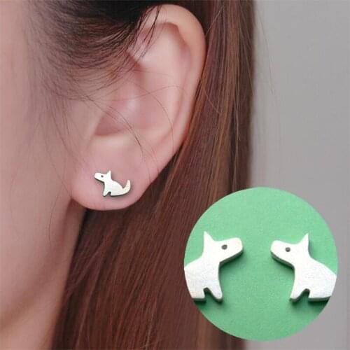 Shuangshuo New Punk Small Dog Stud Earrings Cute Animal Earrings Stud for Women Simple Earrings Stud Female Tiny Wedding Studs