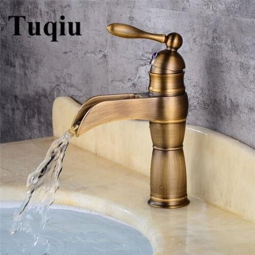 Waterfall Faucet Antique Bronze Bathroom Basin Faucet Brass Faucet Hot and Cold bathroom Sink Mixer Taps Lavatory Mixer
