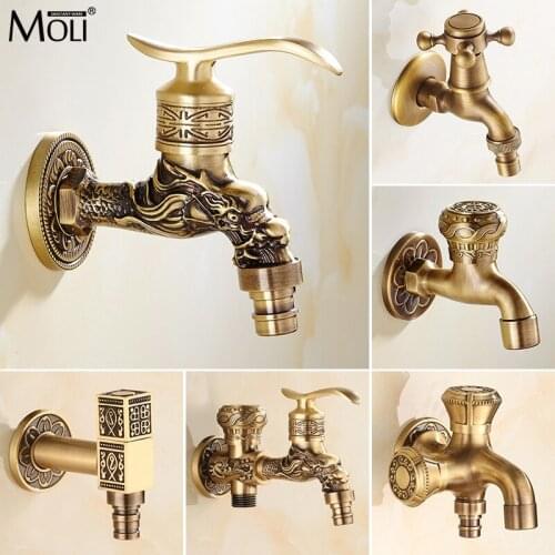 Soild Brass Antique Garden Carved Wall Mount Bibcock Retro Tap Decorative Outdoor Taps Washing Machine Mop Luxury Ml505