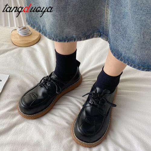 Women Shoes Leather Lace Up Oxford Shoes Thick Bottom flats Loafers Round Head Platform Casual Shoes Lolita Mary Jane Shoes