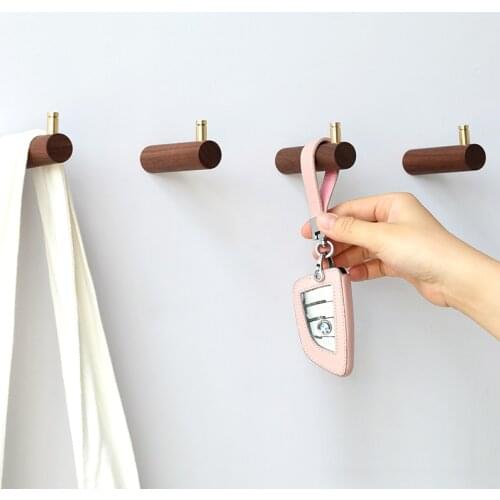 Solid wood Hanger Hook Keys Holder Wall Home Strong Seamless Sticking Hook Wall Hangers for Clothes Wooden Home Decoration