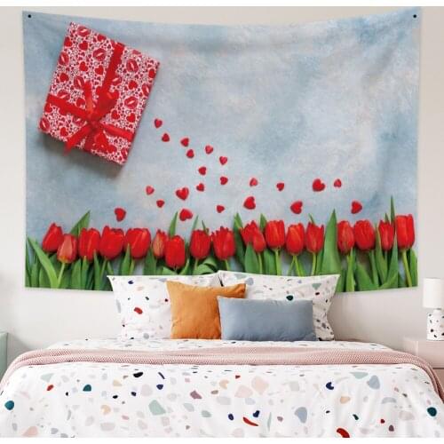 Valentines Day Red Rose Blue Tapestry Vintage Exotic Summer Plant Nature Frame for Bedroom Photography Wall Decor