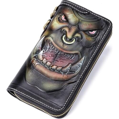 High-grade Handmade Large capacity cowhide passport Wallets Purses Men Long Clutch Vegetable Tanned Leather Wallet Card Holder