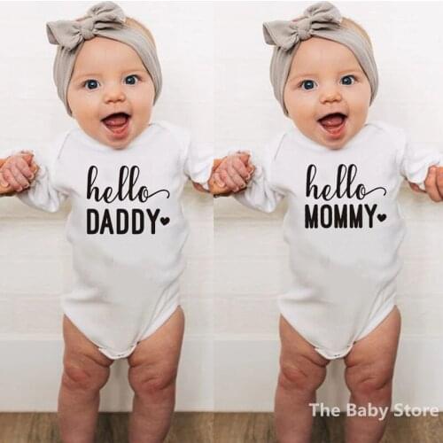 Hello Daddy/Mommy/Grandpa/Grandma Baby Announcement Clothes Newborn Baby Long Sleeve Bodysuits Casual Body Baby Playsuit Onesie