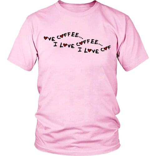 I Love Coffee Pink Femme tops & tees Lovely Heart Print T-shirts Plain Casual Basic Plain Tee Shirt Women Weekend Wear