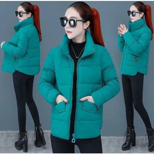 2021 Women Padded Coat Winter M-4XL Short Jackets Fashion Embroidery Down Cotton Jacket Zipper Pocket Outerwear Female Coats
