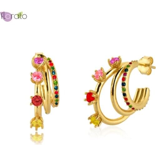 925 Silver Exquisite Luxurious Colorful Zircon Stud Earring Popular Fashion Accessories For Women Wedding Parties Birthday Gifts