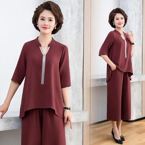 Women Velvet Tracksuit Spring Summer Mother Clothes Half Sleeve Track Suit Two-piece Fashion Suit Plus Size 4XL Pants Set W205