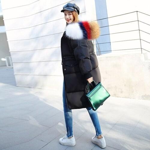 White down winter women coat with raccoon fur collar, Korean long coat, jacket-down jacket, camarras de