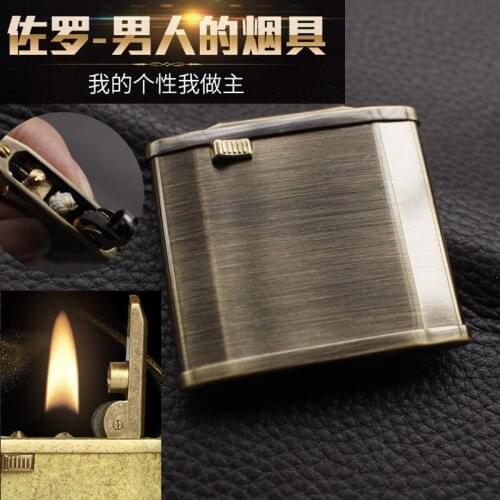 Zorro Extra-thin Refillable Kerosene Cigarette Lighters Copper Torch Lighter Smoking Accessories Luxury Gift for Men with Box