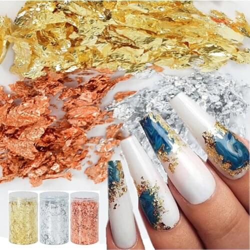 1Box Rose Gold Silver Glitter Flakes Shredded Gold Foil Paper Sequin For Nail Chrome Powder DIY Gel Manicure Nail Art Decoration