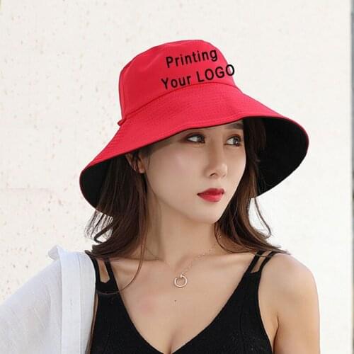 10pcs a lot buckets Men Fishing Hat Adult Printing Your LOGO Adjust Belt Cap for women Summer Sun Protection Girl hats