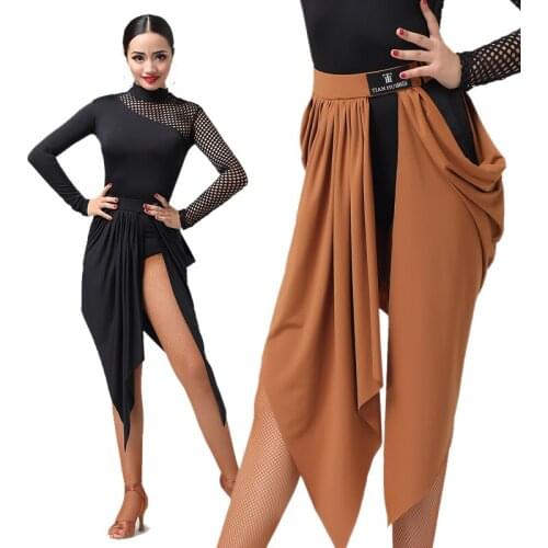 2019 New Latin Dance Skirt For Women Elegant Float Design Professional Rumba Skirt Flamenco Competition Black Dance Skirt VDB387