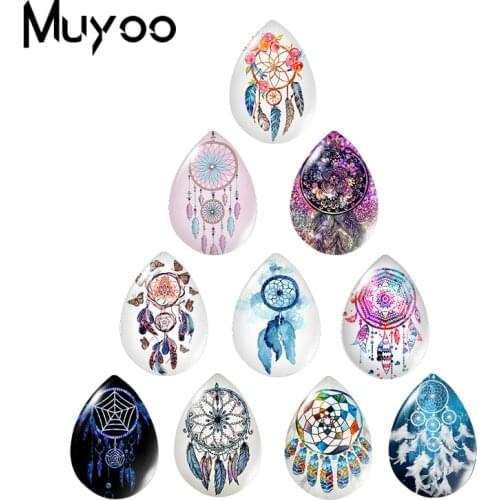 2020 New Colorful Dream Catcher Tear Drop Glass Cabochon Dreamcatcher Art Handmade Photo Jewelry DIY Accessories