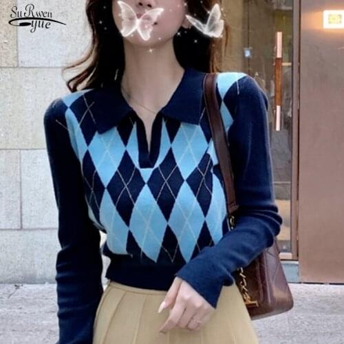 2021 V-neck Pullover New Fashion Sweater Autumn Knitted Jumper Sweater College Style Sweaters Bottoms Clothes Pull Femme 16474