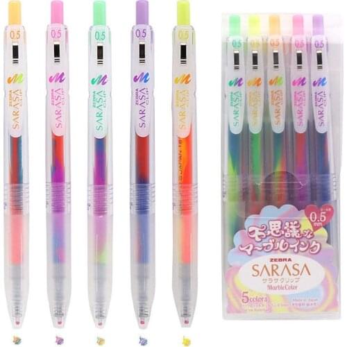 5pcs/box Japan Zebra SARASA Clip Gel Pen 0.5mm JJ75 Rainbow Gradient Color for Writing Drawing Art Supply Stationery Gift