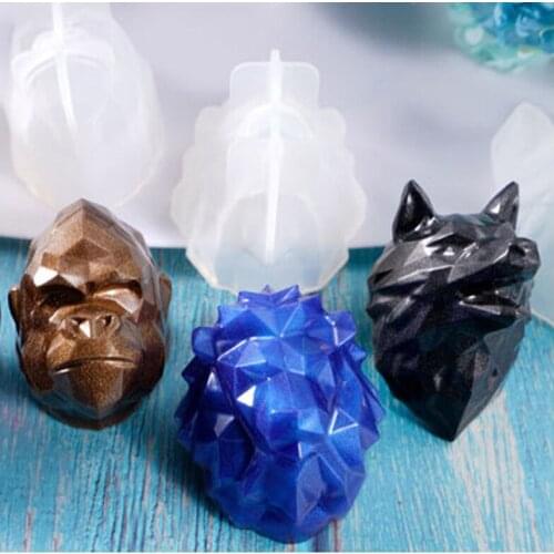 Car Decoration Crystal Epoxy Mold Resin Mold DIY Orangutan Lion Wolf Head Silicone Mold Candle Making Kit Soap Form Plaster Mold