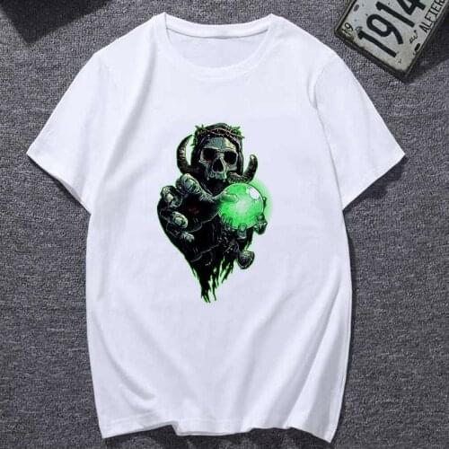 White T Shirt New Fashion Scary Skull Printed T shirts Women Harajuku Ullzang Short Sleeve O-Neck Tops Tees