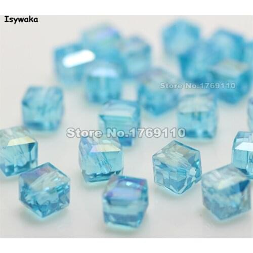 Isywaka 100pcs Lake Blue AB Color Square 6mm Austria Crystal Beads Charm Glass Beads Loose Spacer Bead for DIY Jewelry Making