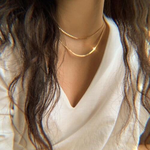Korean Fashion Girls Minimalist Metal Beads Chain Choker Necklace 14k Gold Silver Color Layer Chain Necklaces for Women