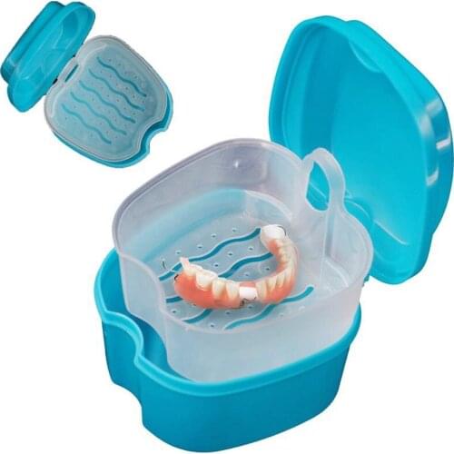 Hot 1pc Tooth Care Denture Bath Box Case Dental False Teeth Storage with Hanging Net Container