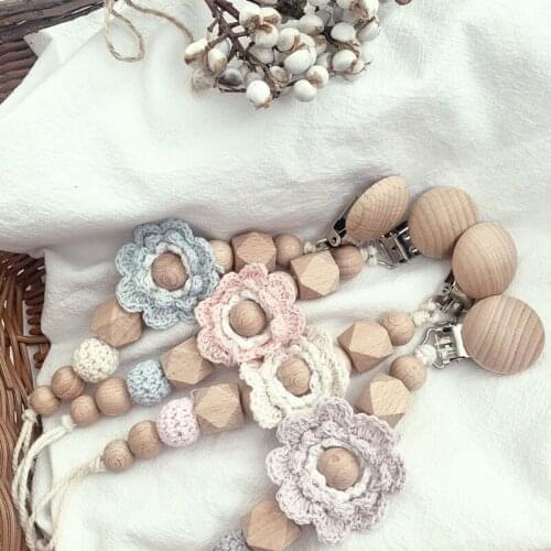 Baby Teething Soother Clip Crochet Beads Pacifier Chain Cotton Woven Flower DIY Dummy Nipple Holder Leash Strap Shower Gifts