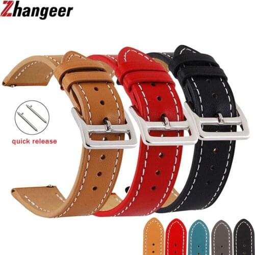 Geniune Calf Leather Strap For Samsung gear S4 S3 22mm Quick Release Band For Huawei watch gt2 Amazift Wristband 18MM 20 24MM