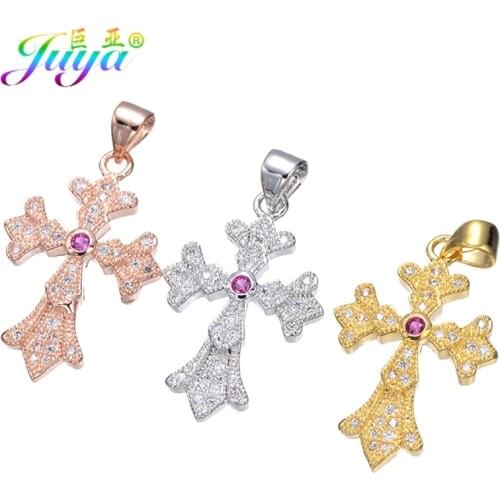 Juya DIY Religious Jewelry Pendants Supplies Micro Pave Zircon Cross Charms For Women Men Christian Jesus Jewelry Making