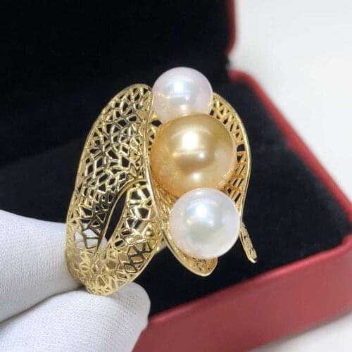 D119 Pearl Rings 8mm Fine Jewelry 18K Gold Natural Ocean Golden and Akoya Peals Rings for Women Fine Pearls Rings