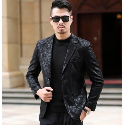 Young and middle-aged suit sheep leather slim fit Korean jacket mens wear