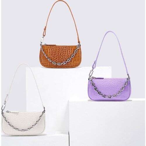 Small Mini Bag Underarm Chain Bar Alligator Womens 2021 Spring New Single Shoulder Messenger Bag Baguette Leather Bag Genuine