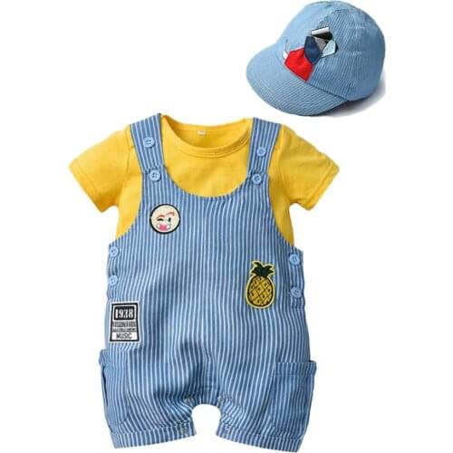 Cute Newborn Toddle Infant Baby Boys Dog Cap + Overall + Bodysuit Short Sleeveless Jumpsuit Cotton Summer Outfits Clothes 1-3 Y