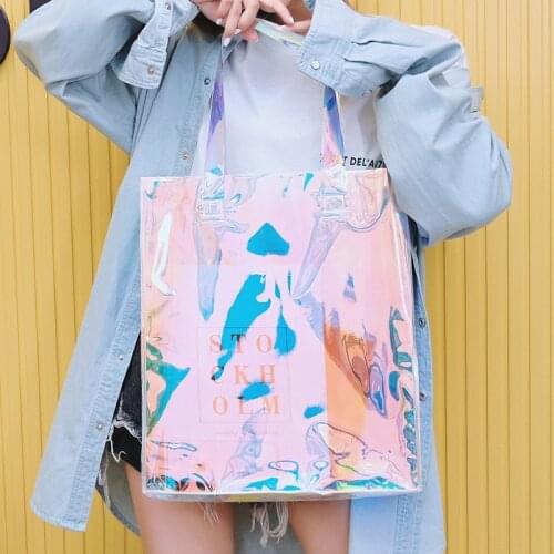 Fashion Radium Shooter Tote Bag Shopping PVC Large Capacity Transparent Custom Dazzling Color Festival Gift Waterproof Handbag