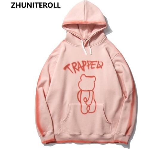 2021 Graffiti Trapped Bear Tie Dye Men Hoodies Streetwear Hip Hop Harajuku Casual Pullover Hooded Sweatshirts Men Tops Couple