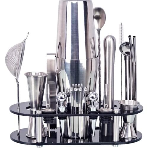 Bartender Kit, 23-Piece Cocktail Shaker Set Acrylic Oval Stand, For Mixed Drinks Martini Bar Tools Set Stainless Steel