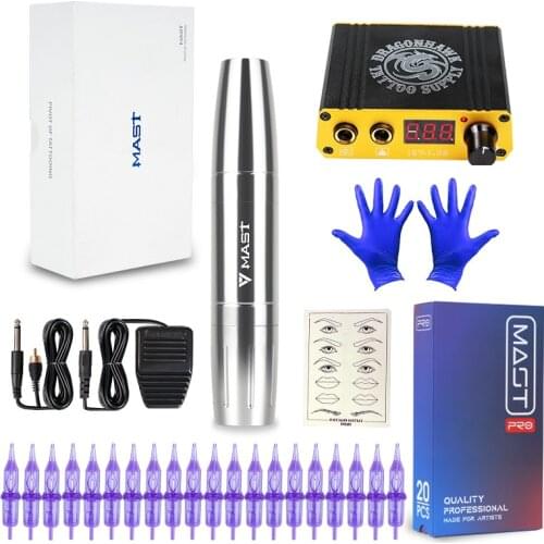 Dragonhawk Mast Tattoo Machine Gun Set Kit Motor Rotary Makeup Pen Power Needles Permanent Makeup Set