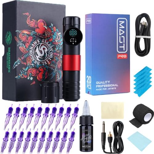 Mast Aion LCD Display Tattoo Wireless Battery Pen Machine Permanent Set Triple Black 15ml Pro Cartridge Needles Kit Accessories